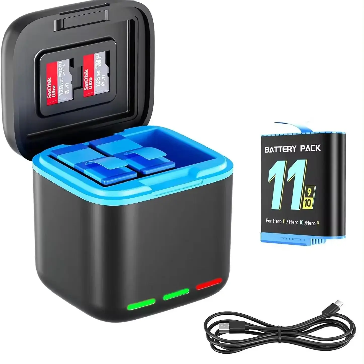 For GoPro Hero 12 Hero 10/11 3 packs of 2000mAh and 3-channel fast charger Battery charger battery with SDCamera battery