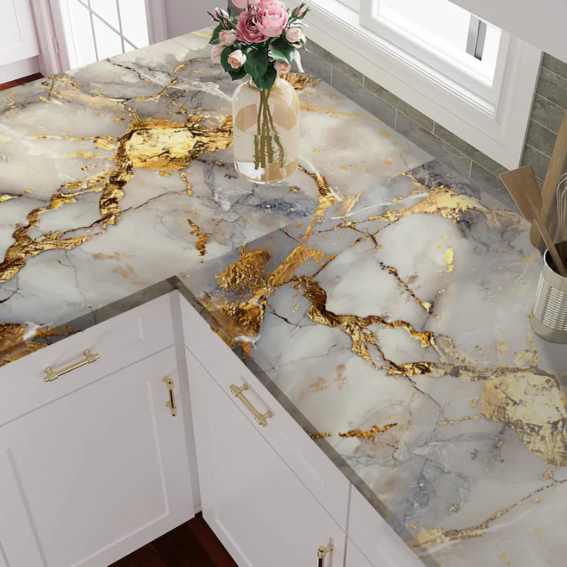 Gold-Plated Marble Kitchen Self-Adhesive Paper Waterproof And Oil-Proof Suitable For Kitchen Countertops And Walls.