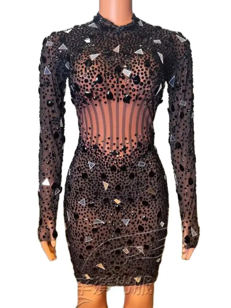 High Quality Sequin Hot Diamond Elastic Slim Fitting Long Sleeved Dress 2024 New Fashion Custom Women'S Clothing