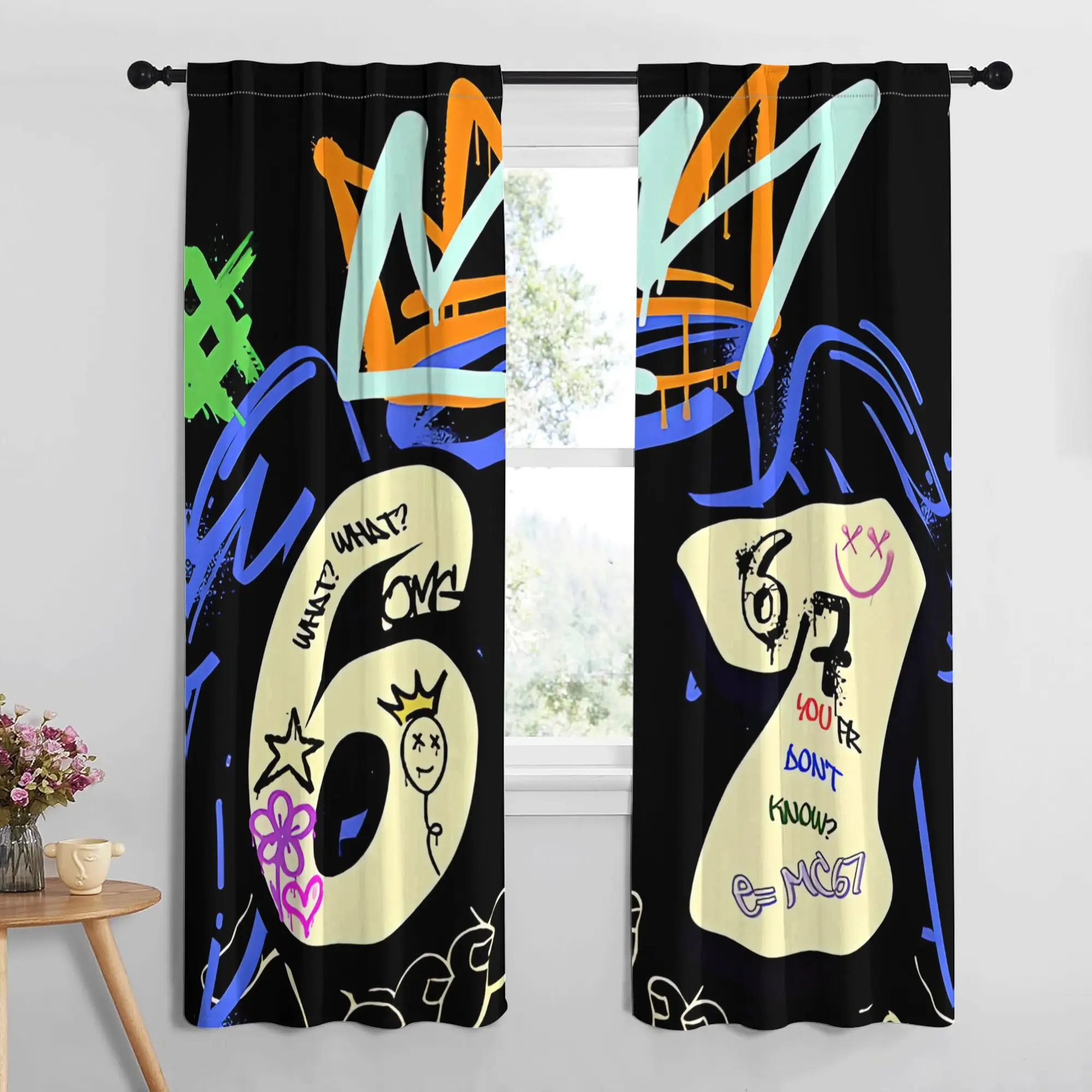 Urban Graffiti Curtain, Colorful Street Art Spray Paint Pattern Drape Cool Hip Hop Window Treatment for Bedroom Living Room Game
