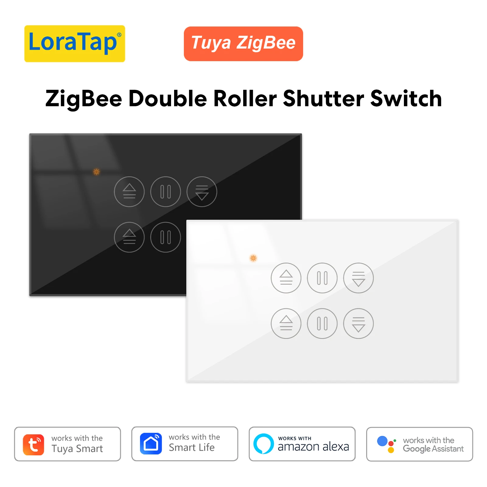 LoraTap Tuya Smart Life ZigBee US Double Curtain Touch Panel Switch Percentage Control Timer Voice Control via Google Home Alexa