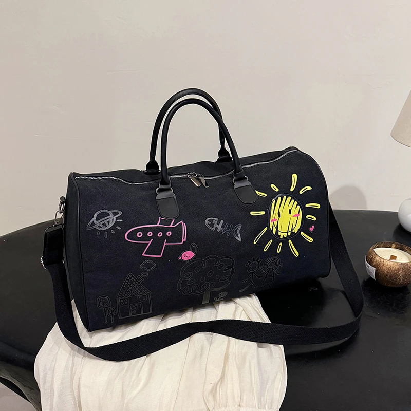 Bolso de viaje de gran capacidad con dibujos animados, bolsos suaves de lona con cremallera para mujer a la venta, nuevos bolsos de viaje multifuncionales de alta calidad 2024