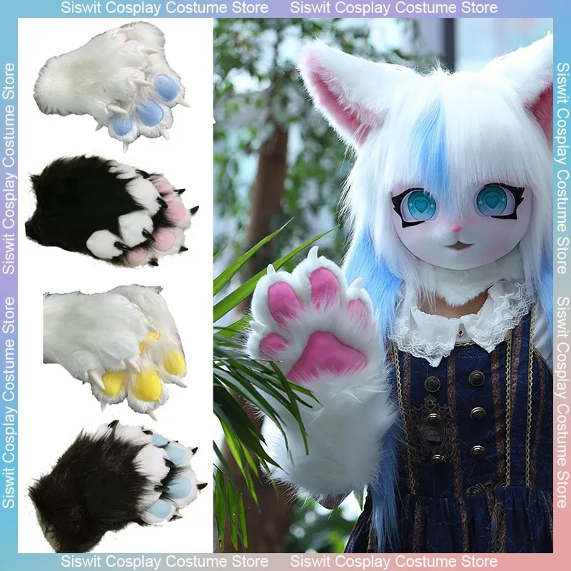 

Fursuit Kigurumi Cosplay Costume Artificial Animal Gloves Prop Plush Wearable Accessories 2pcs/set Anime Carnival Party Dress Up