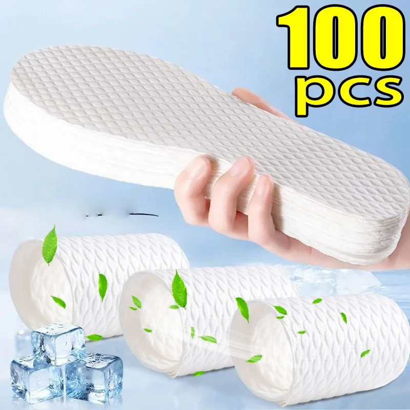 20/100pcs Disposable Insoles Breathable Sweat Absorbing Odor Control Shoe Inserts Travel Sports Foot Pads Outdoor Women Men