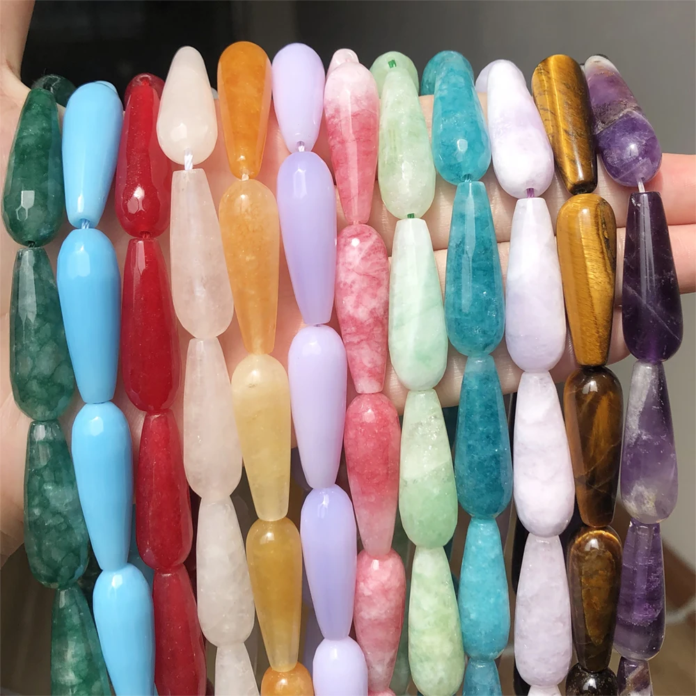 Natural Faceted Chalcedony Jades Smoky Quartz Amazonite Angelite Stone Water Drop Loose Beads For Jewelry Making Diy Bracelet