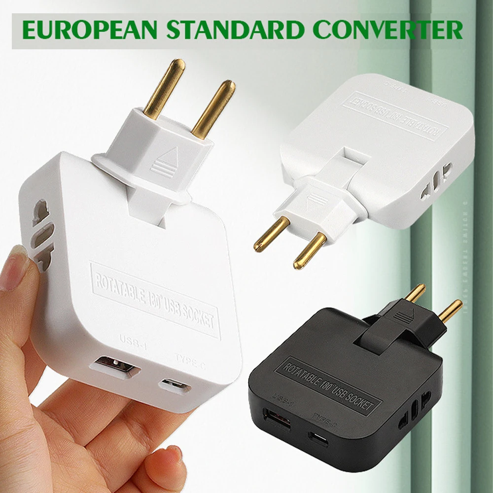 180 Degree Foldable 4 in 1 EU Plug Adapter EU Extension Chargers With USB And Type C Port European Power Converter Socket Outlet