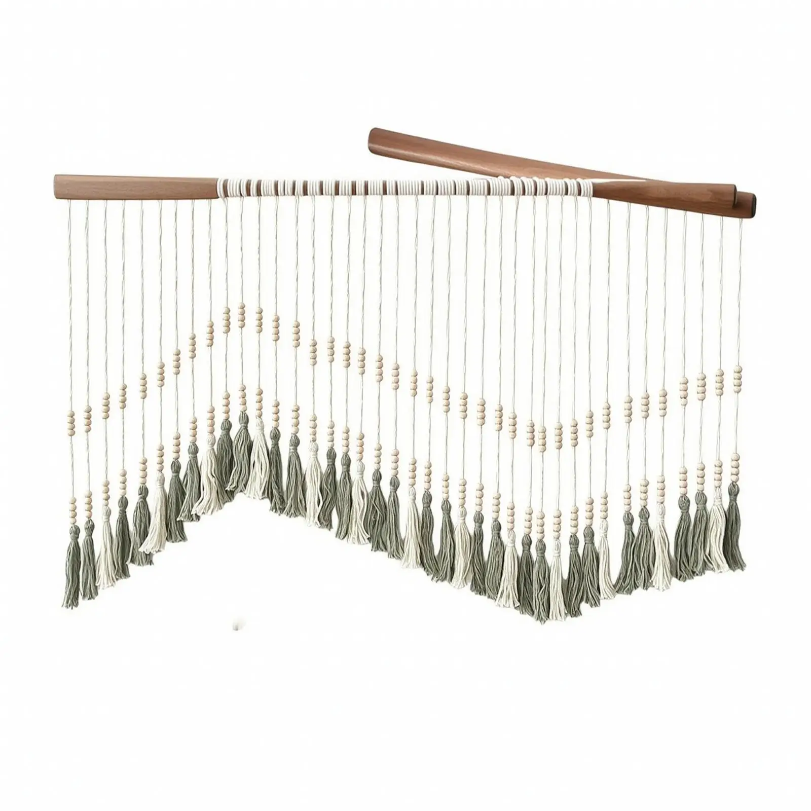 Artisan Macrame Wall Tapestry Hanging Decor with Wood Stick and Tassels Earthy Tone for Modern Bohemian Home