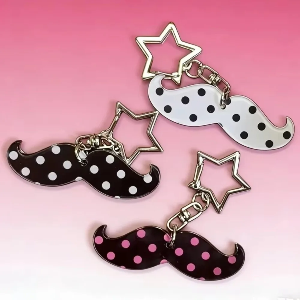 Korean Fashion Cute Beard Keychain Cartoon Shaped Versatile Acrylic Keyring Vintage Harajuku Style Polka Dot Hanging Piece Women