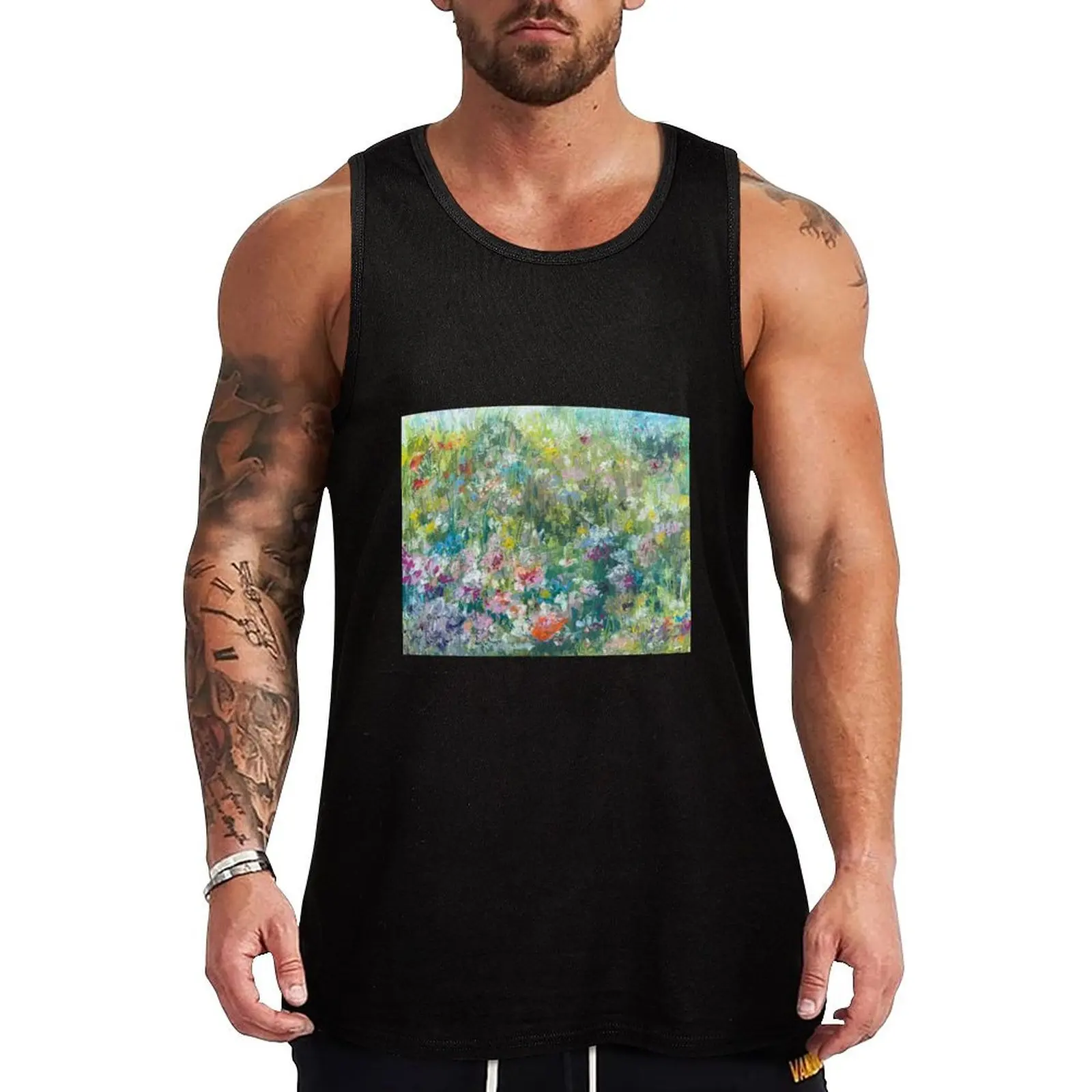 Wild flower meadow in oil pastels Tank Top sleeveless t-shirts for men Bodybuilding clothing man Short sleeve