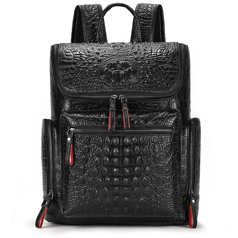 100%Crocodile Genuine Leather 15.6 inch Laptop Backpack Men Travel Bags Bagpack Waterproof Big Backpack For Teenager Schoolbag