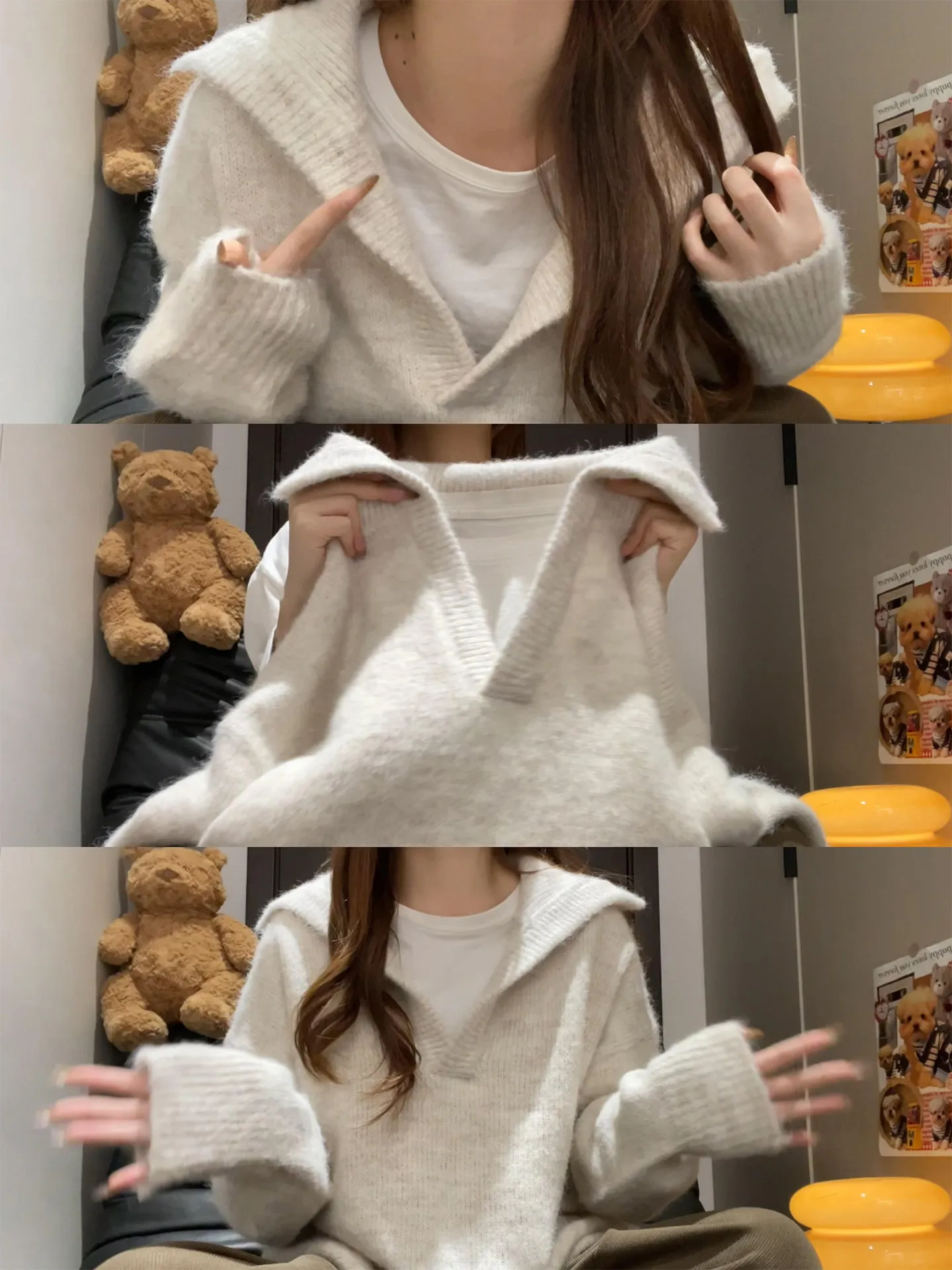 

Корейский свитер оверсайз с V-образным вырезом и имитацией меха, мягкий, для женщин, осенне-зимний, вязаный, модный, повседневный, свободного кроя, длинный