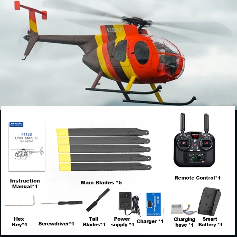 Yuxiang F118S Little Bird Armed Scale Helicopter MD-500 Defender Orange GPS Brushless RC Aircraft