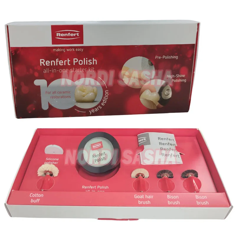 

Dental Renfert 18g Universal Diamond Polishing Paste All-in -one Starter Kit with 5Pcs Polishing Brush Dentistry Lab Materials