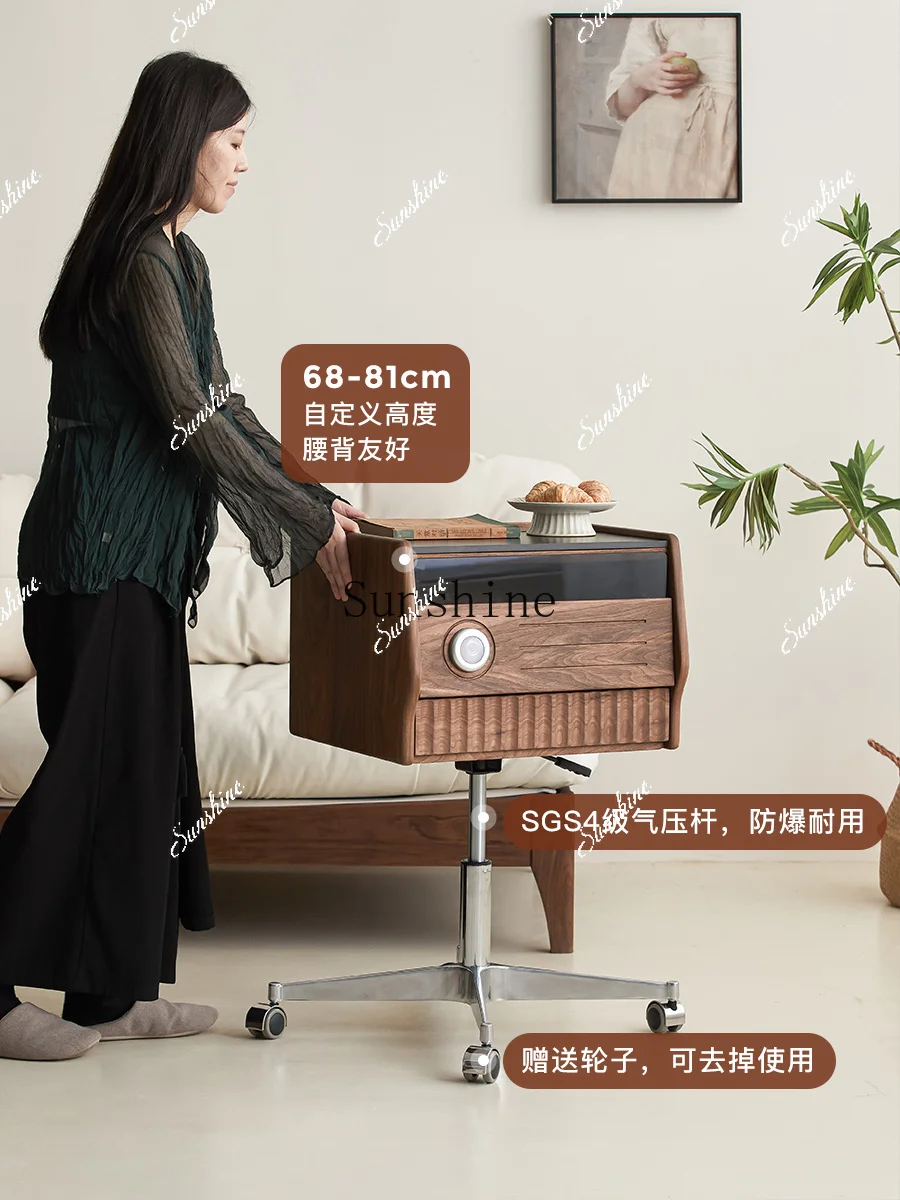Retro side few lift rotating bedside black walnut removable record sofa side cabinet  FT