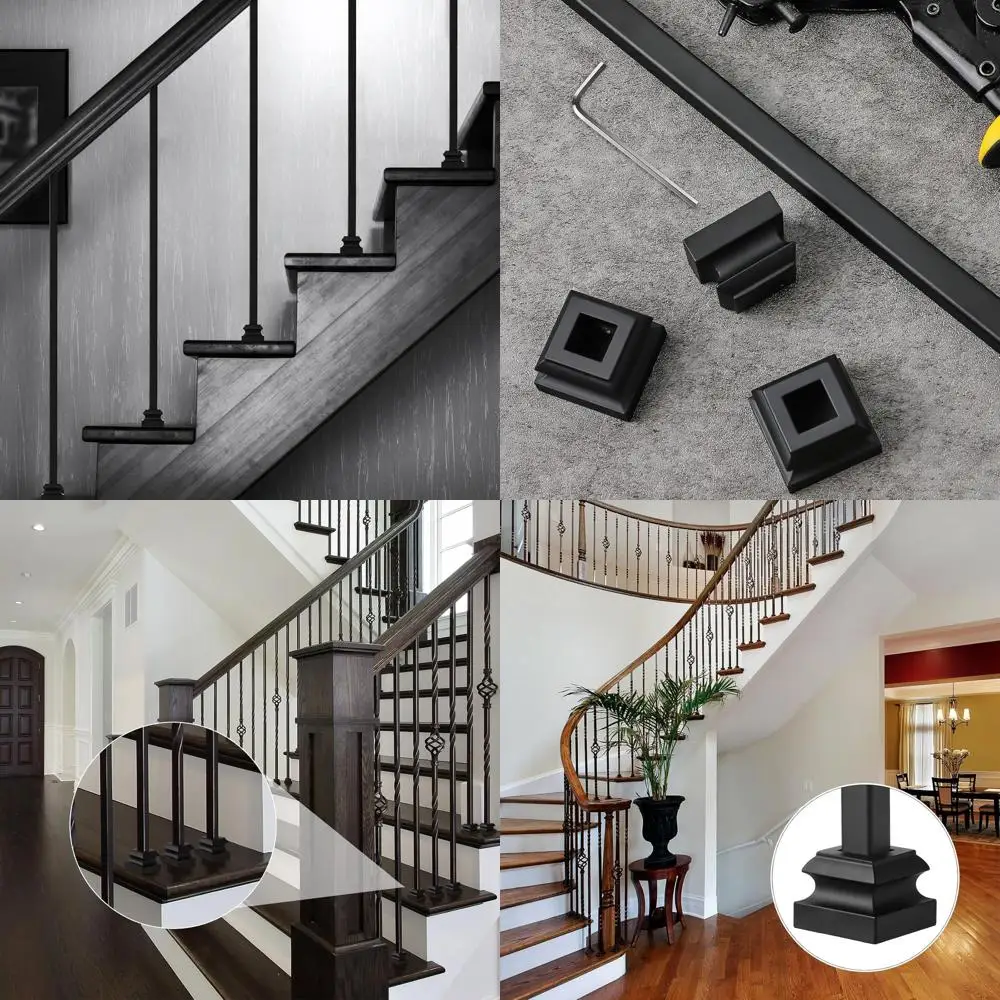

Satin Black 72-Piece Iron Baluster Shoes for 1/2 Staircase Scroll Basket Knuckle Metal Stairparts