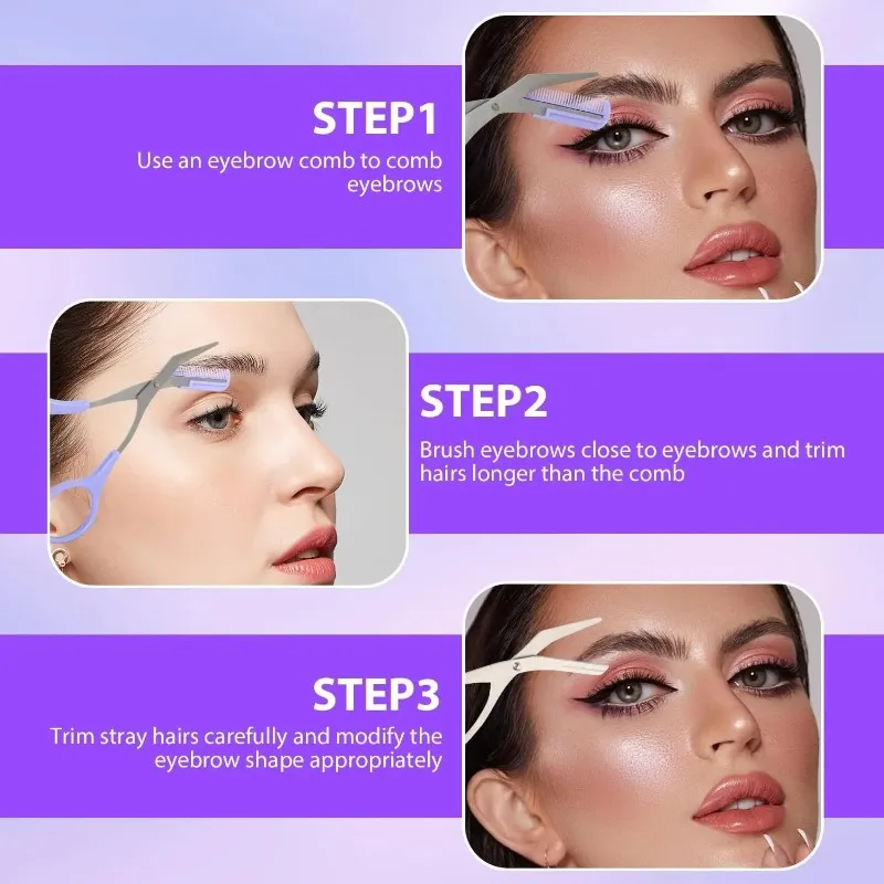 Macaron Color Non Slip Portable Stainless Steel Beauty Trimmer Eyebrow Scissors with Comb Professional Personal Care Makeup Tool