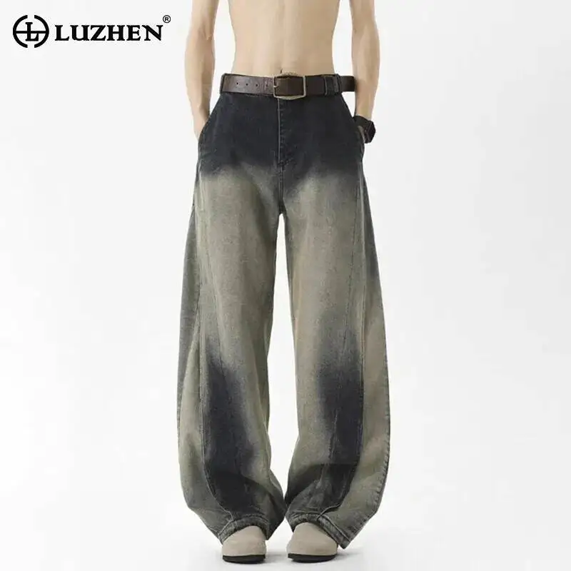 LUZHEN 2026 New Original Vintage Style Tie-dyed Design Loose Straight Casual Jeans Men Fashion Handsome Male Denim Pants JY7980