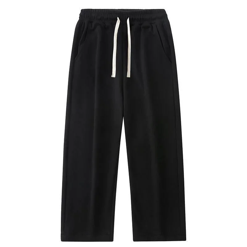 Loose wide leg men's casual pants for autumn and winter straight leg pants with rope waist for women's casual pants