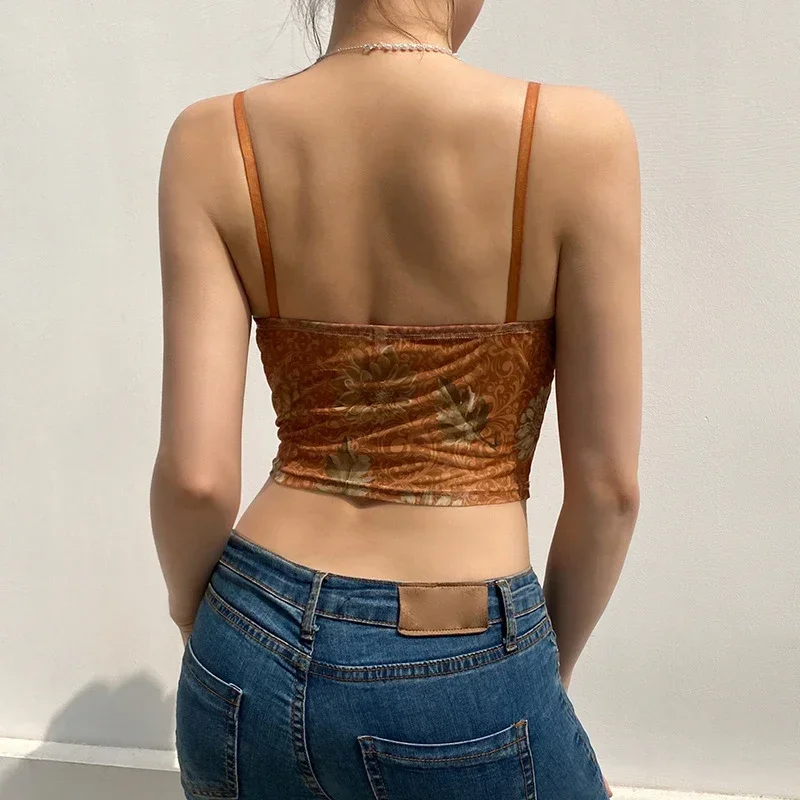 Cross border Trendy niche style printed mesh camisole for hot girls to wear 2026 New