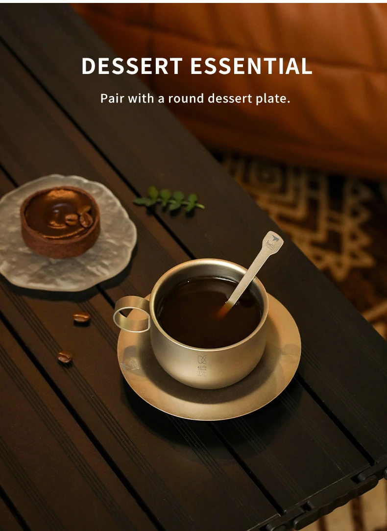 KEITH Kaffeetassen-Set aus reinem Titan, doppelwandiger, verbrühungssicherer Becher mit Untertasse und Löffel, 150 ml, für Zuhause, Camping, Büro, Geschenk Ti3601 – Detail 5