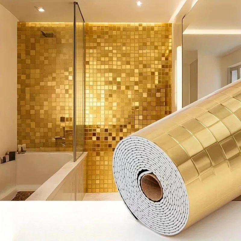 Thickened Imitation Stainless Steel Metal Self‑Adhesive Wall Sticker, Waterproof Stain‑Resistant Background Wall Decor Wallpaper
