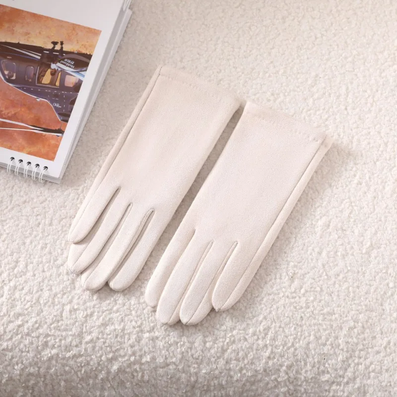 بسيطة الصلبة نمط أزياء أنيقة المرأة الشتاء قفازات من جلد الغزال الشتاء الدفء شاشة تعمل باللمس إضافة المخملية سميكة مرونة أريكة #6