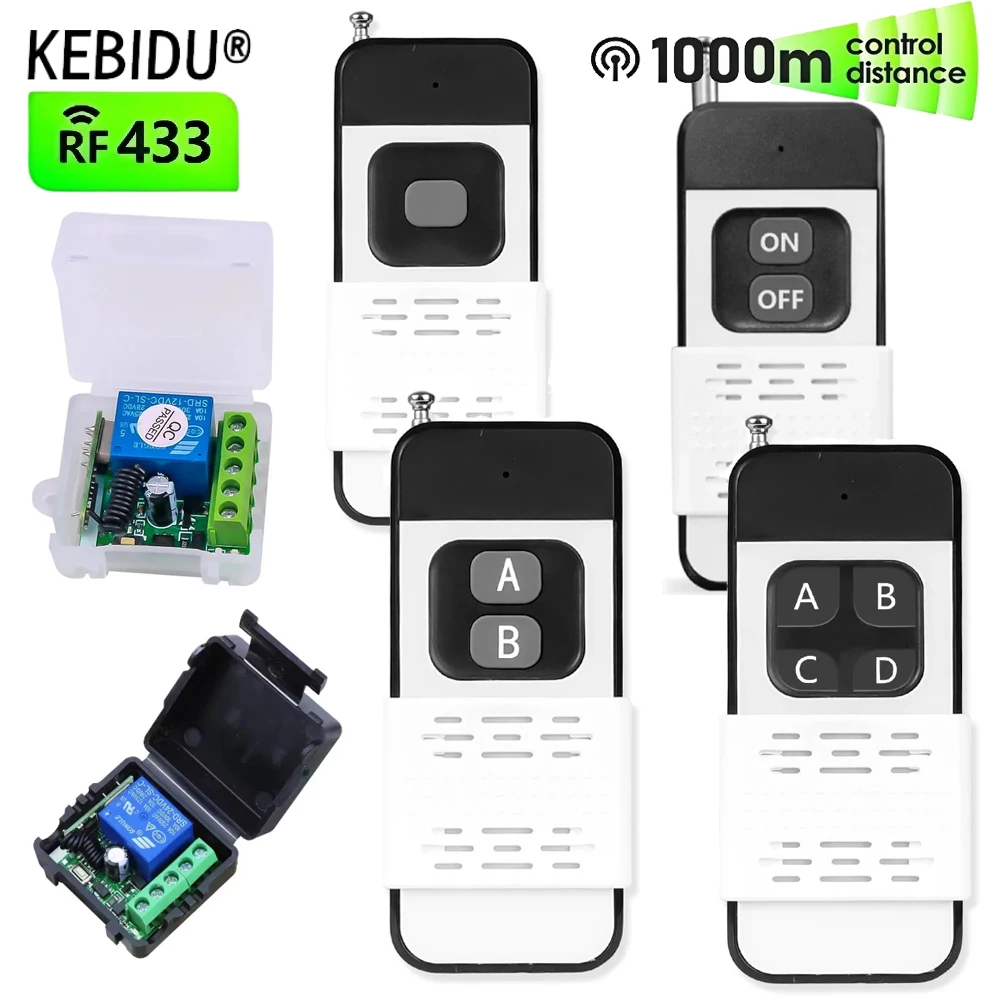 

KEBIDU 433MHz DIY Wireless Switch DC 12V Mini Relay Module 1000 Meters RF Receiver Remote Control for Lamps Lights Gate Door