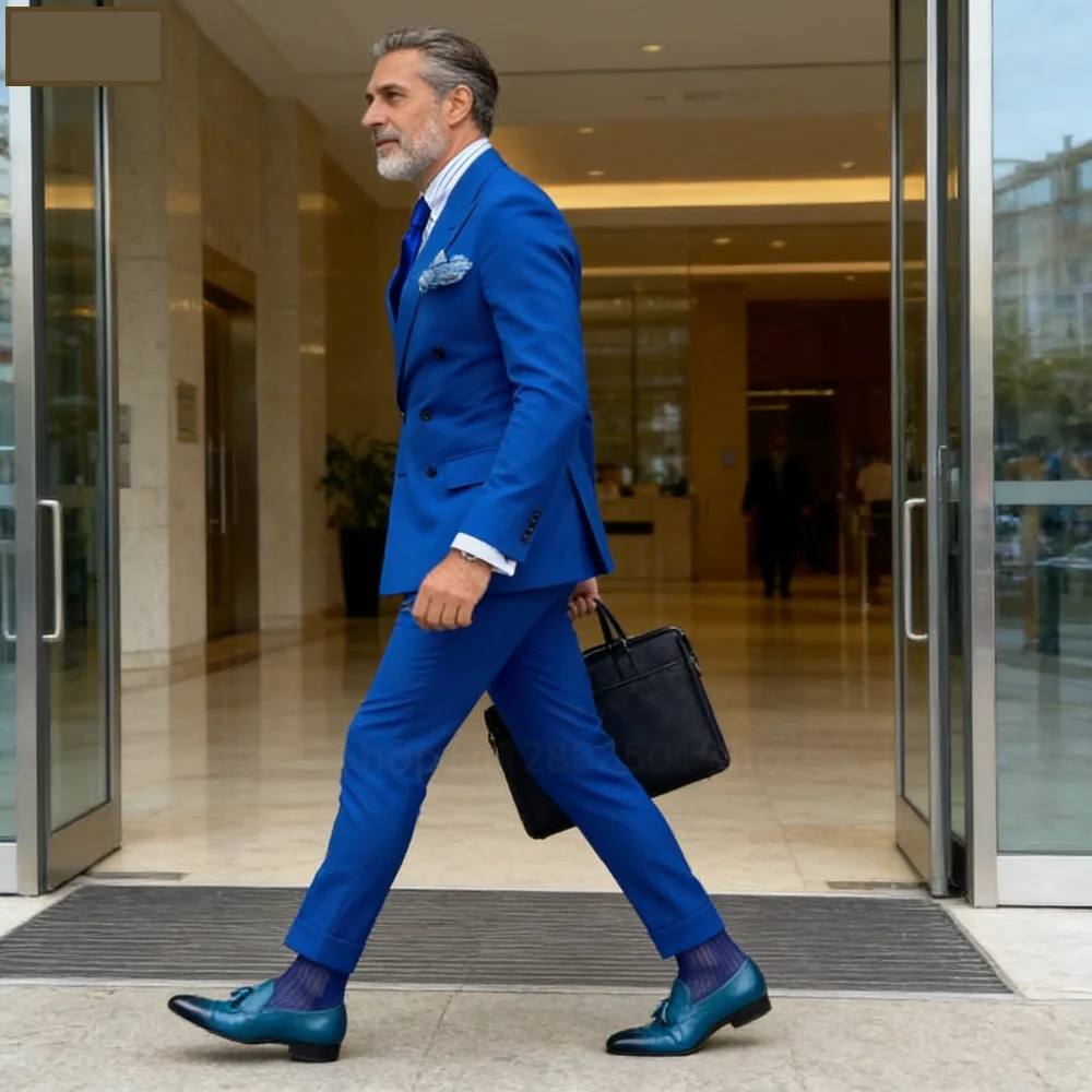 

Мужской классический синий пиджак с лацканами-капюшоном, смокинг для вечеринок, свадеб, элегантный костюм для мужчин