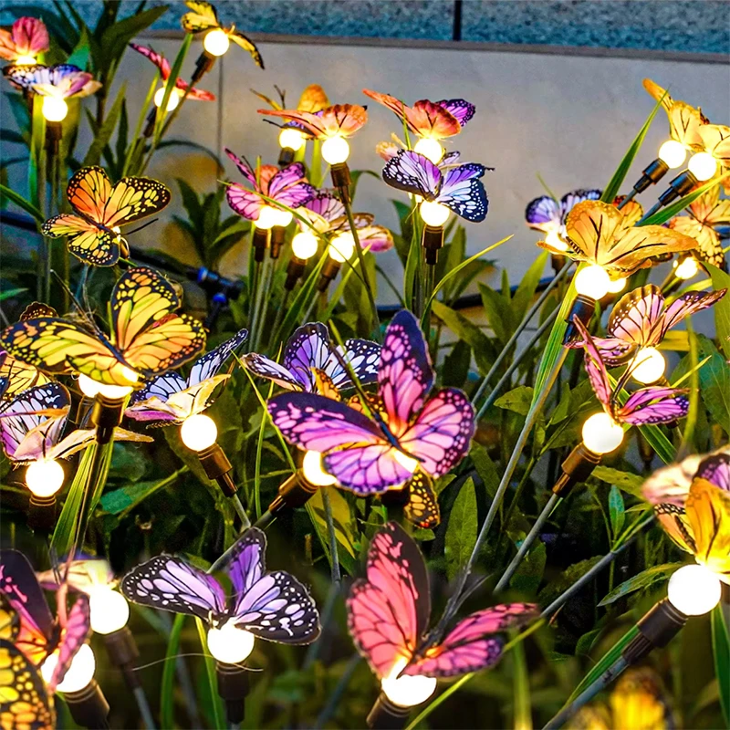 

New Solar Powered 6 Or 8 Head Butterfly Lamp Firefly Lawn Lights Outdoor Waterproof Courtyard Atmosphere Waterproof IP65 C2
