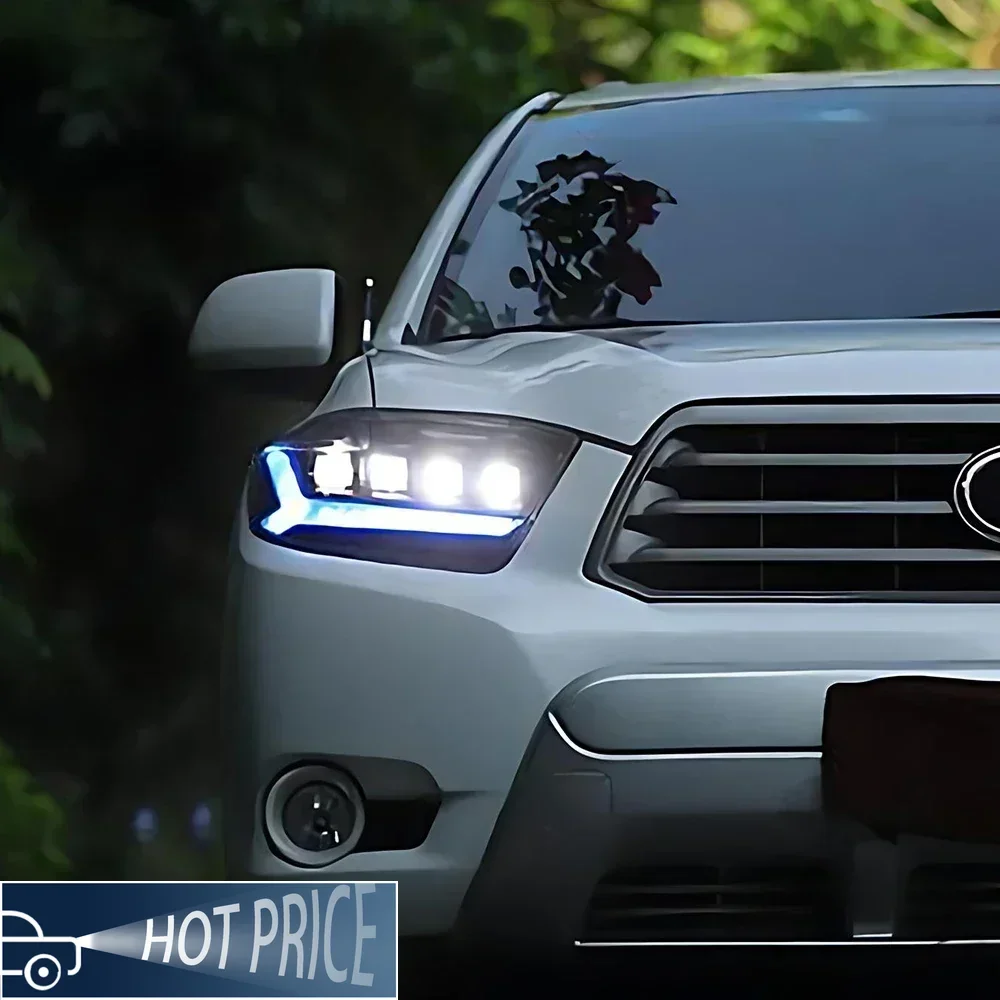 

Автомобильные фары для Toyota Highlander 2009-2011, все новые обновленные светодиодные проекторы с четырьмя линзами, динамический дизайн, горячая распродажа, аксессуары
