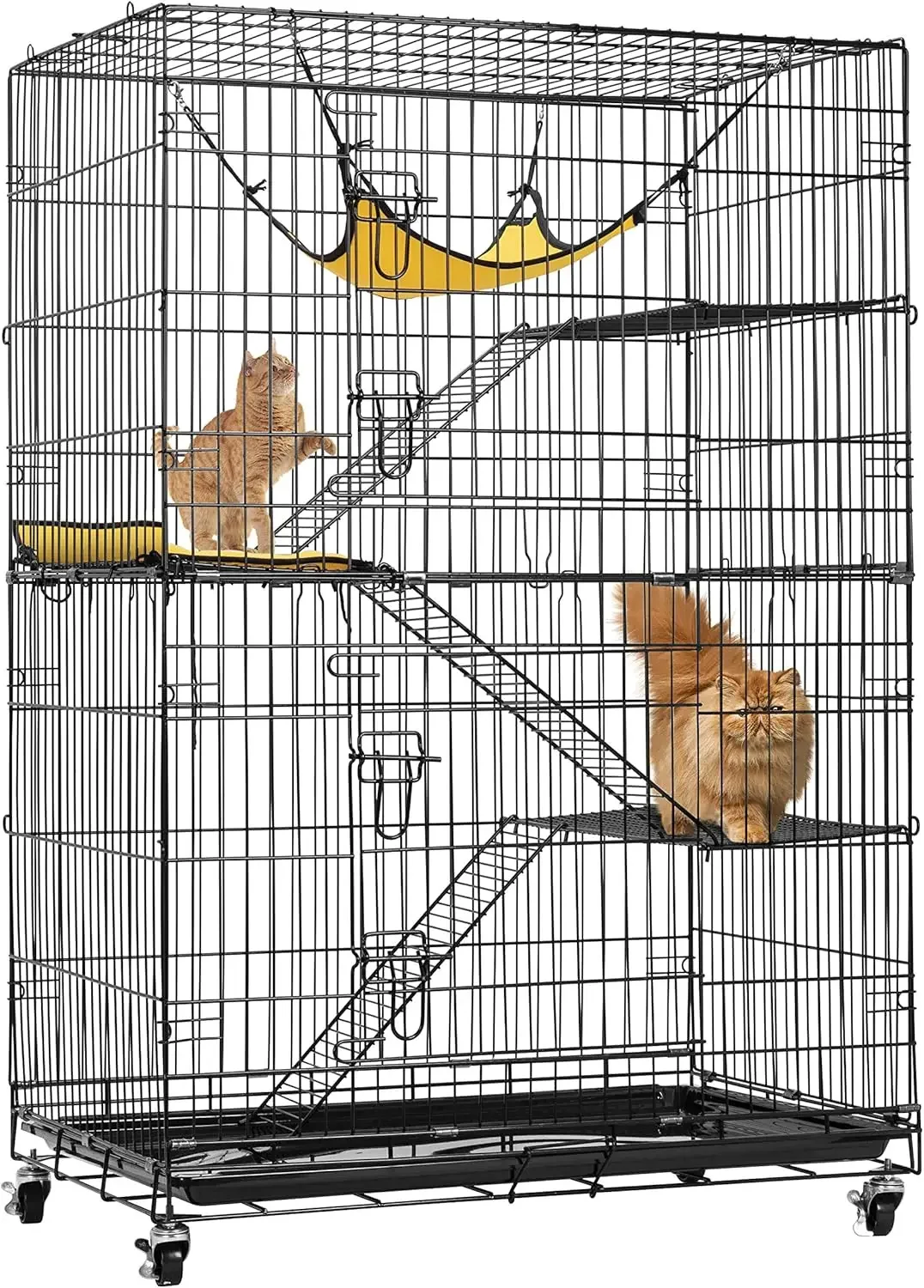 

VIVOHOME 4-Tier 49 Inch Collapsible Metal Cat Kitten Ferret Cage 360° Rotating Casters Enclosure Pet Playpen with Ramp Ladders