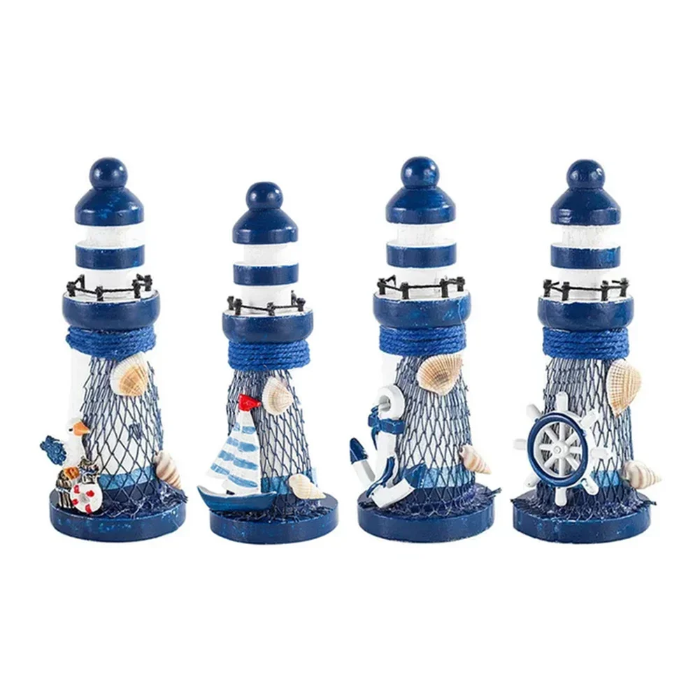 13cm Lighthouse Ornament Wooden MoldedOcean Lighthouse Decor Themed Rooms Lighthouse Photograph Props Handmade Home Decoration