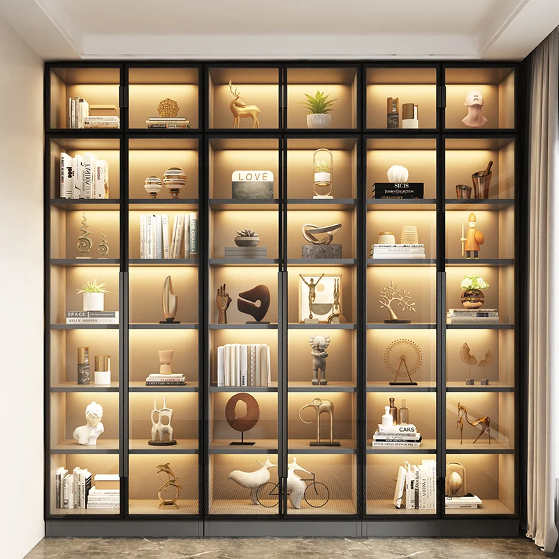 Combined Bookcase Entire Wall Light Luxury Modern Minimalist Living Room Display Cabinet with Glass Door Furniture Glass Cabinet