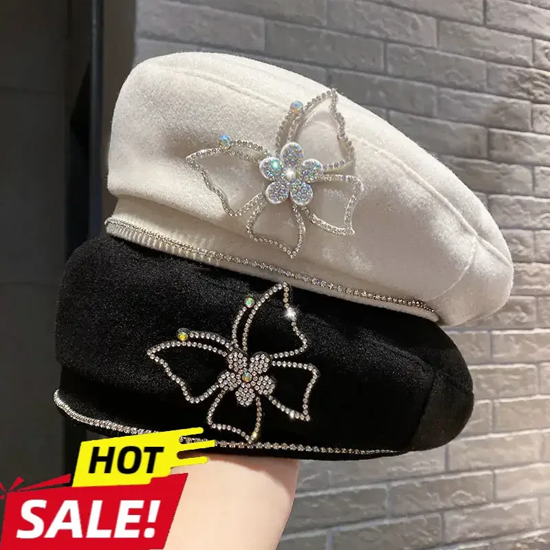 Cappello da donna primavera e autunno nuovo arrivo farfalla di strass elegante cappello Belle moda tutto-fiammifero elegante cappello da pittore retrò