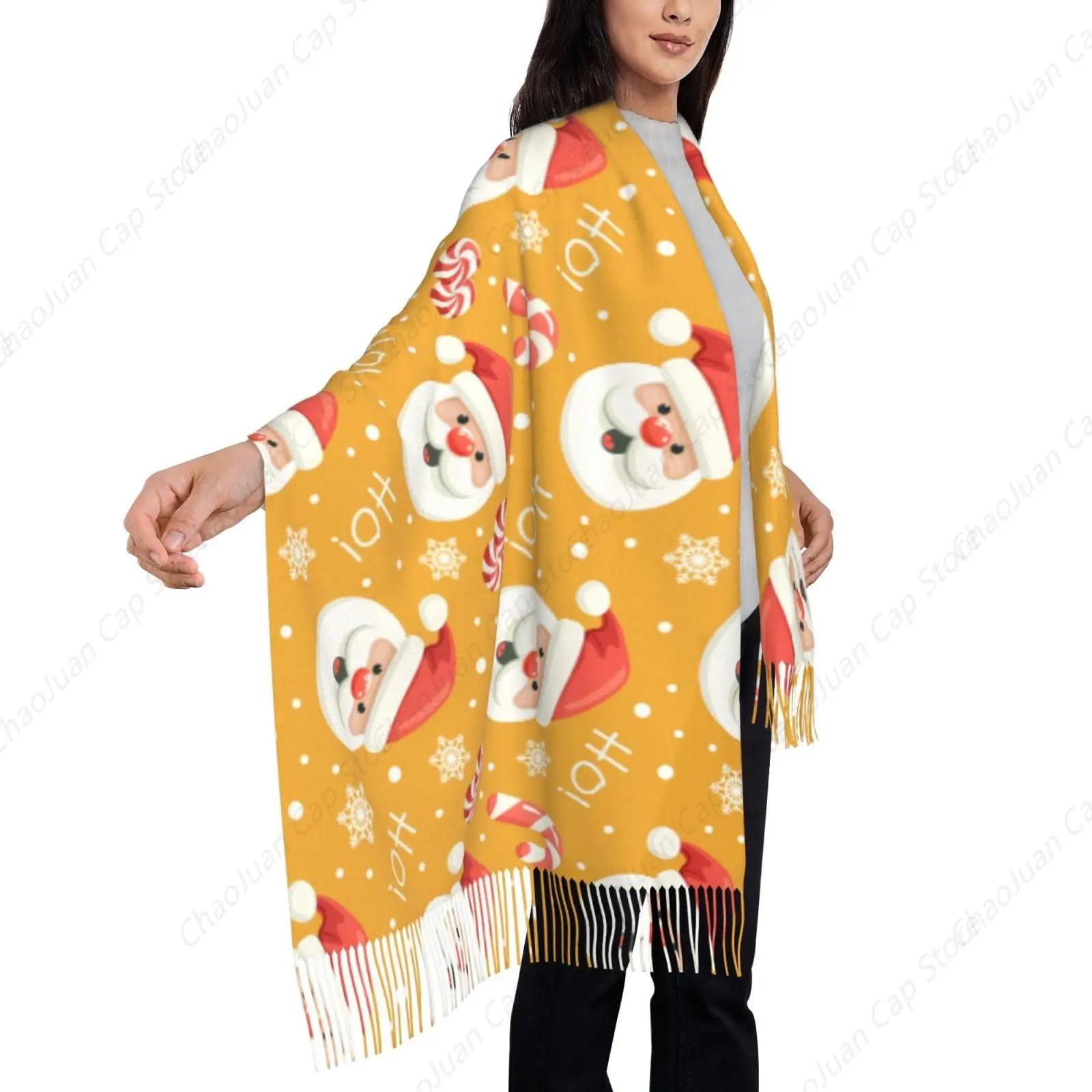 

Yellow Santa Claus Christmas Fuzzy Scarf Winter Warm Shawl Scarf for Women Fashion Tassel Long Scarves