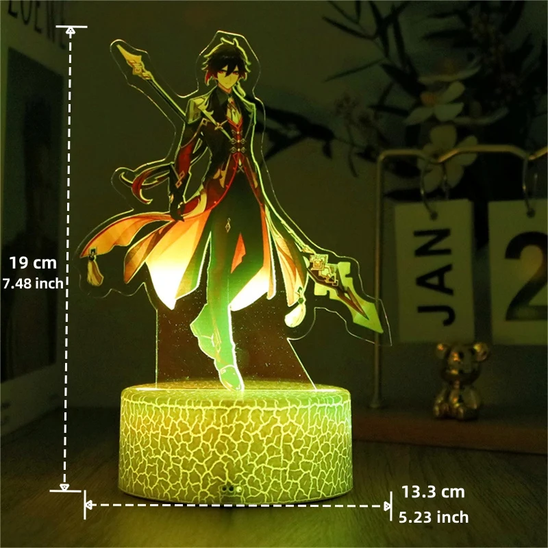 Genshin Impact 3D Lamp LED Night Light Anime Figures Zhongli Raiden Shogun Remote RGB Dream Colors Kids Bedroom Home Decor Gifts