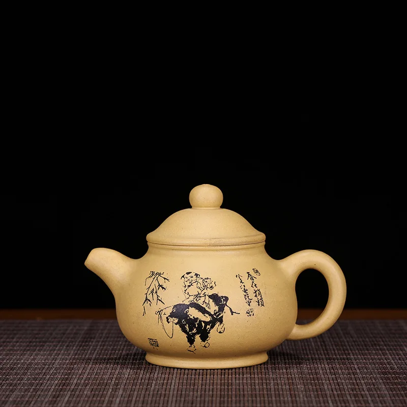 Zisha Teapot Yixing Handmade Pot, Kung-Fu Teaware, Purple Clay Drinkware for Puer Green Black Chinese Tea, Duan Ni Pan Pot