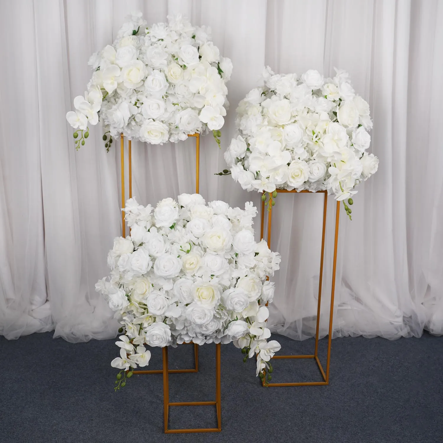 Uflower 50cm White Rose Hydrangea Table Centerpiece Floral Ball Wedding Table Deor Flower Arrangement Party Stage Props Display