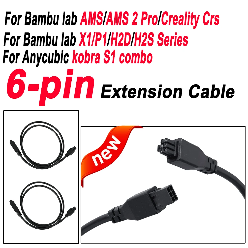 NEW Extension Cable For Bambu Lab AMS/AMS 2 Pro/Creality CFS X1/P1/H2D/H2S Series/Kobra S1 Combo 1-1.5M 6-pin Extension Cable