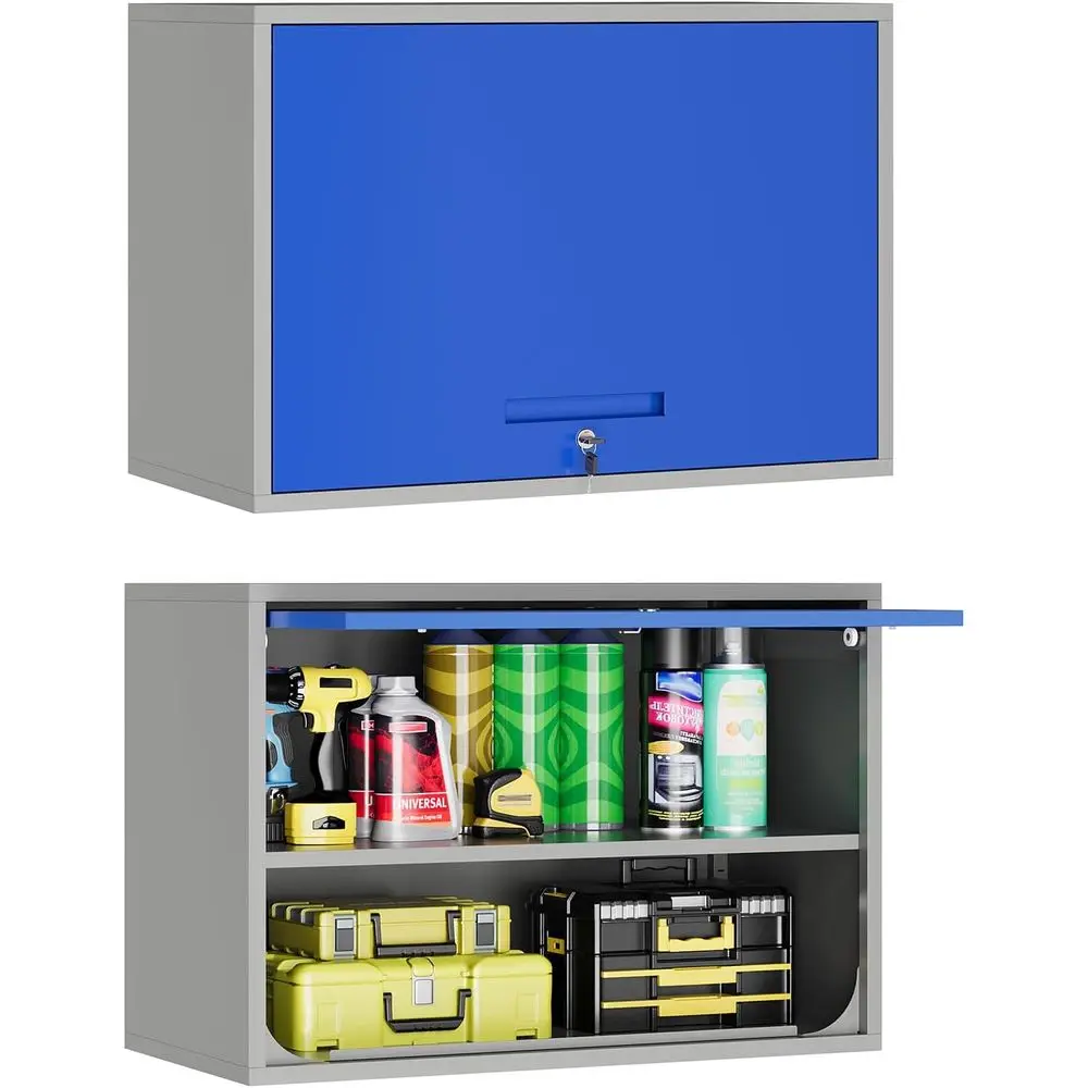 

Grey Blue Metal Wall Cabinet with Locking Door and Shelf, Suitable for Garage, Warehouse, Home, or Office, Assembly Required