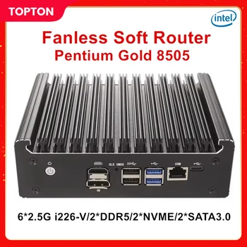 Fanless Soft Router Intel U300 Pentium Gold 8505 N100 Mini PC 6xi226-V 2.5G DDR5 DDR4 NVMe SATA pfSense ไฟร์วอลล์อุปกรณ์