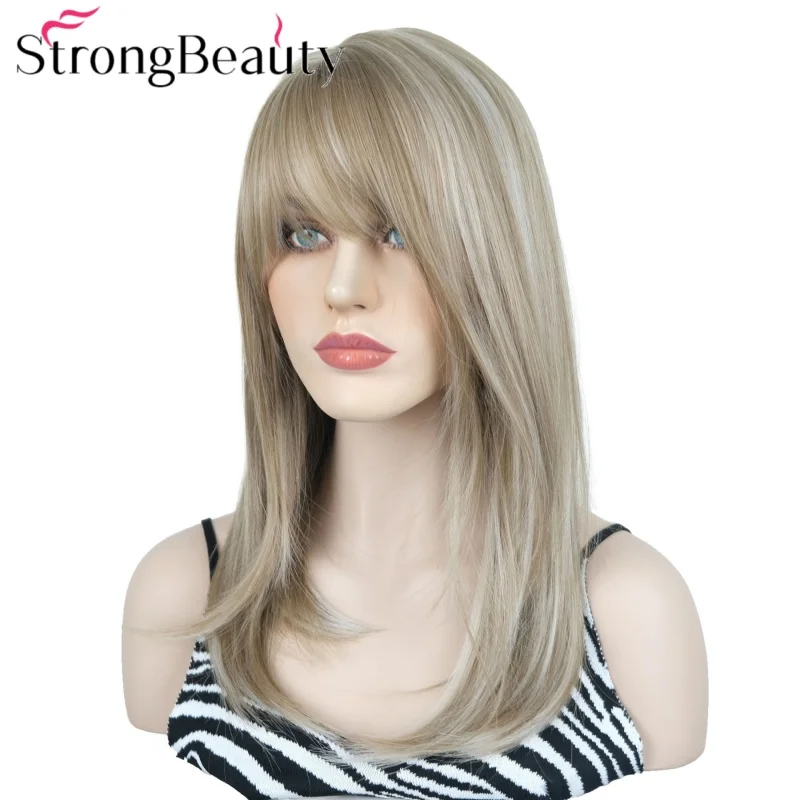 StrongBeauty Long Women Straight Wigs with Bangs Hair Replacement Hairpieces Fashion Natural Looking 14 Inch