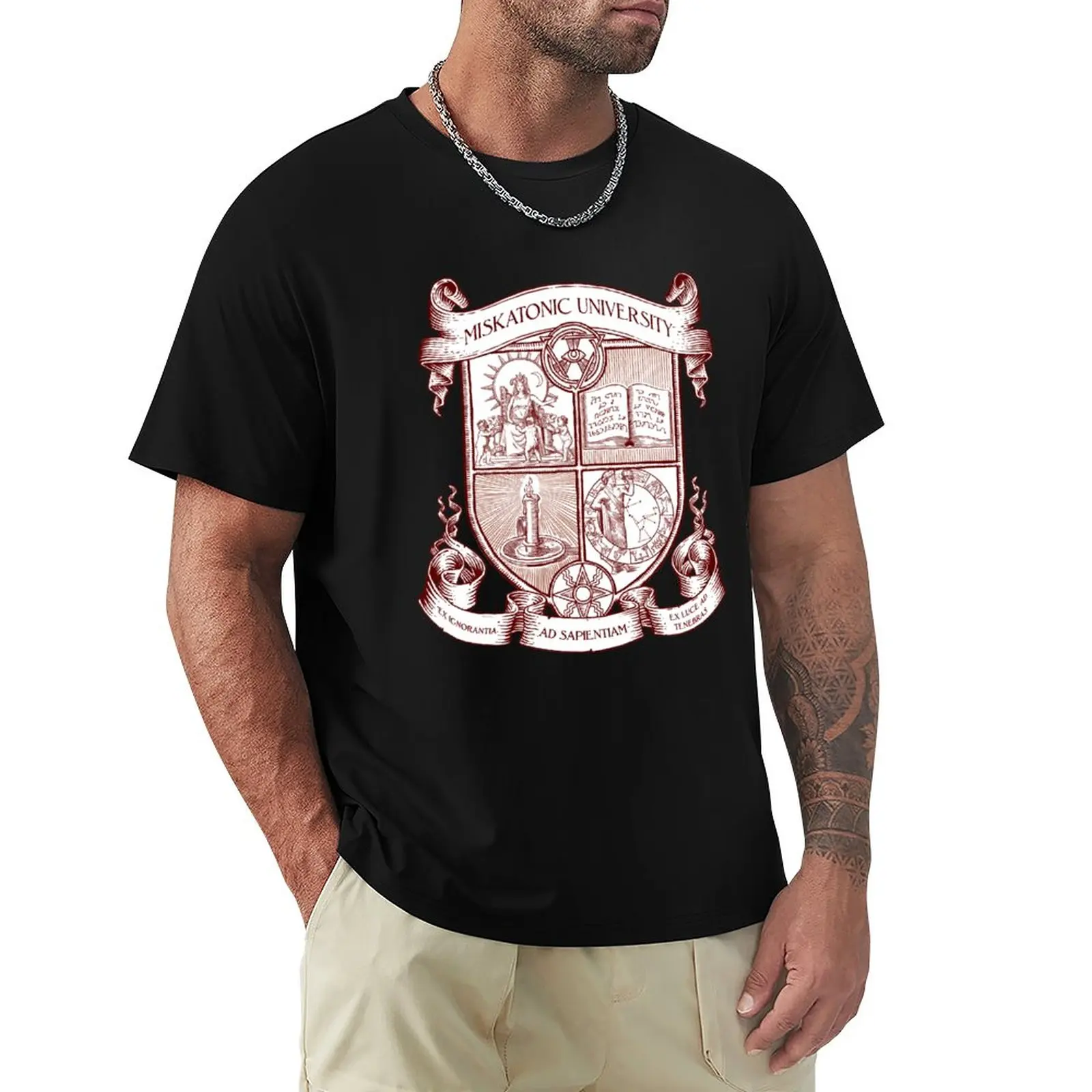 T-shirt blason de l'université Miskatonic pour hommes, haut en coton, t-shirts de créateurs, t-shirts de médicaments, mode masculine