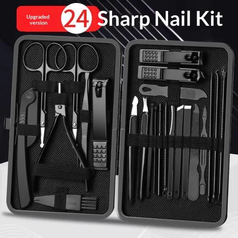 Stainless Steel Nail Clipper Set Professional Manicure Pedicure Tools 8/24 Pcs with Portable Case for Home Salon Use