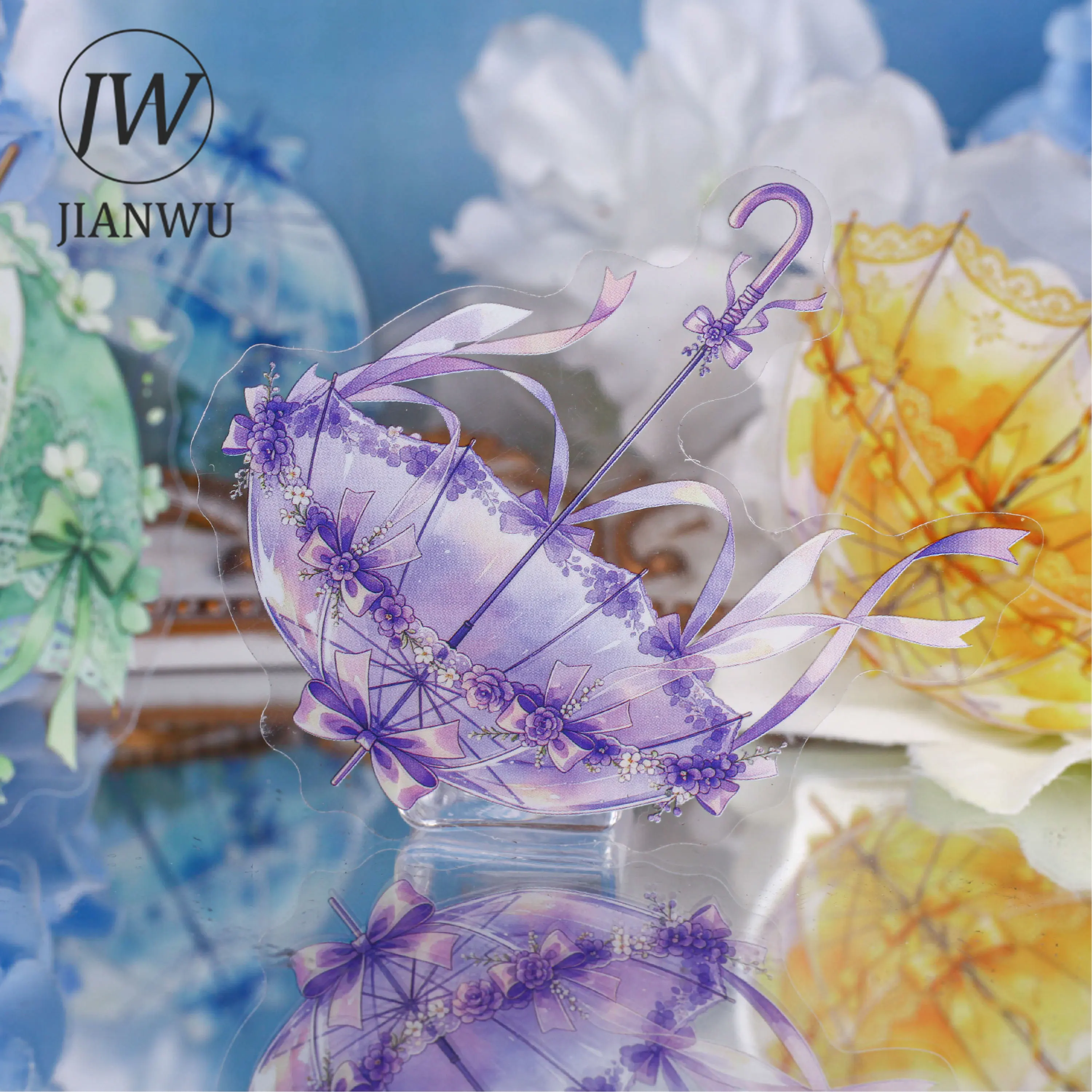 JIANWU Vintage Butterfly Flower Umbrella Landscape Material Collage Scrapbooking PET Sticker Creative DIY Journal Stationery view 2
