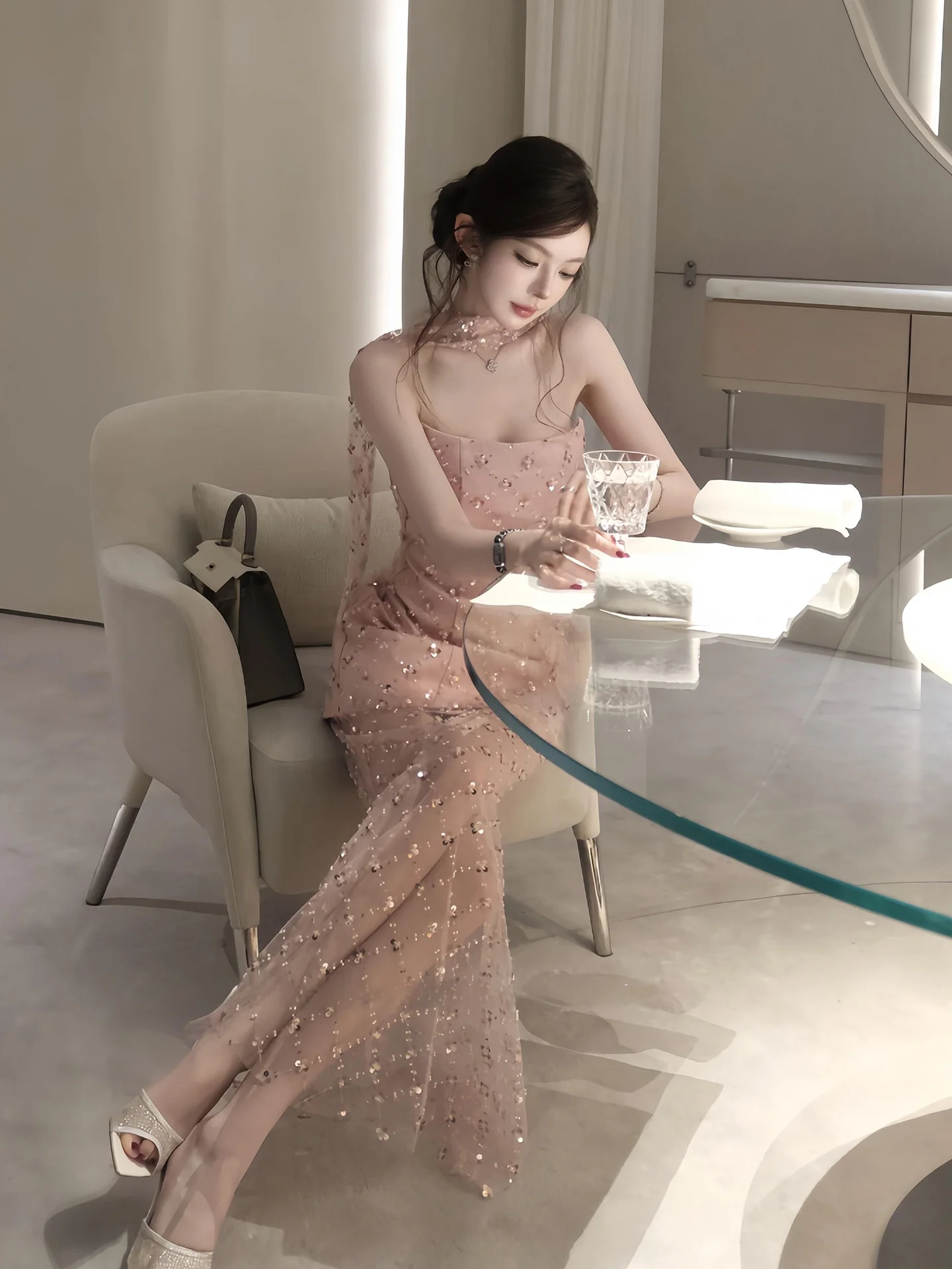 

Sexy High-Waisted Beaded Net Skirt Dr Women's Summer Birthday Gift Dr Wrap around Bodycon Dr Polyester Cotton Blend