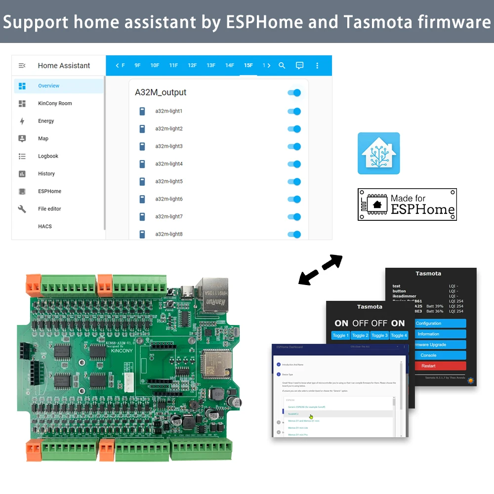 KC868-A32M ESP32 Board RJ45 32DO Wifi Switch MOSFET Module HTTP ESPhome Tasmota IIC RTC 2/4G GSM Smart Home Automation System