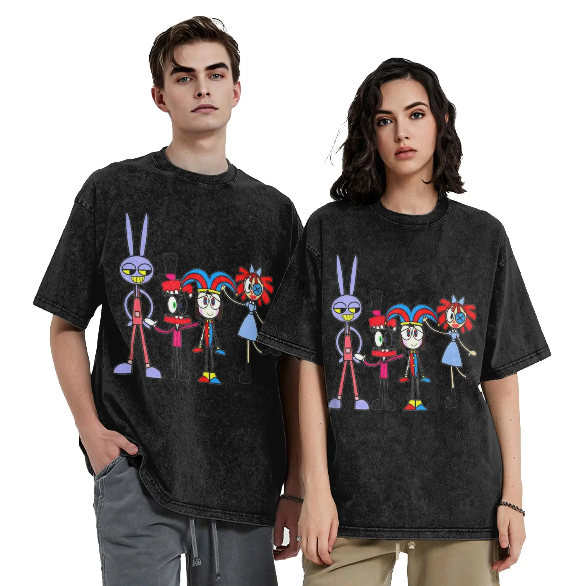 Cartoon Digitals Circus Washed T Shirts Streetwear Vintage T-Shirts Pomni Clown Tees for Men Women Short Sleeve Street Summer