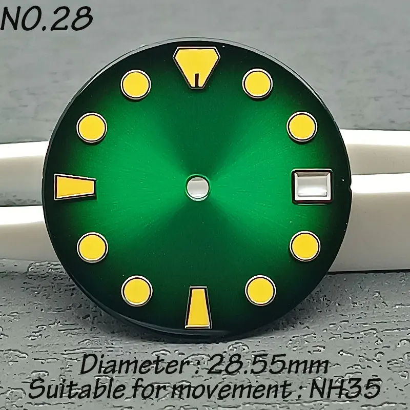 Esfera de reloj NH35 NH36 de 28,5mm, accesorio C3 superluminoso, esfera personalizada, logotipo artesanal