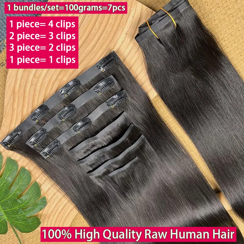 Clip dritta senza soluzione di continuità Ins Clip per capelli umani in PU nelle estensioni dei capelli Capelli umani Pelle invisibile Trama in PU Capelli vergini grezzi 7 pezzi / set 100g